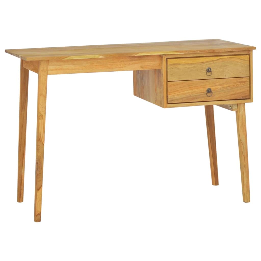 Vidaxl Solid Wood Desk With 2 Drawers – Solid Teak Wood And Brass - 43.3&quot;X20.5&quot;X29.5&quot; - Rustic-Style Desk For Home Office