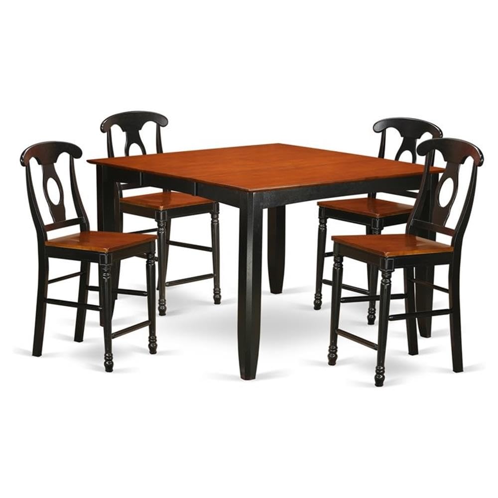 East West Furniture FAKE5H-BLK-W 5 Piece Counter Height Dining Set Includes a Square Kitchen Table with Pedestal and 4 Dining Room Chairs, 54x54 Inch, Black & Cherry