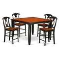 East West Furniture FAKE5H-BLK-W 5 Piece Counter Height Dining Set Includes a Square Kitchen Table with Pedestal and 4 Dining Room Chairs, 54x54 Inch, Black & Cherry