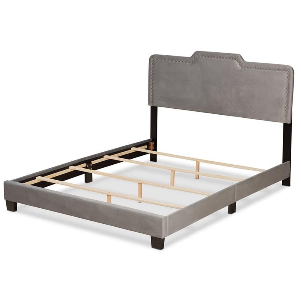 Baxton Studio Benjen Modern and Contemporary Glam Grey Velvet Fabric Upholstered Queen Size Panel Bed