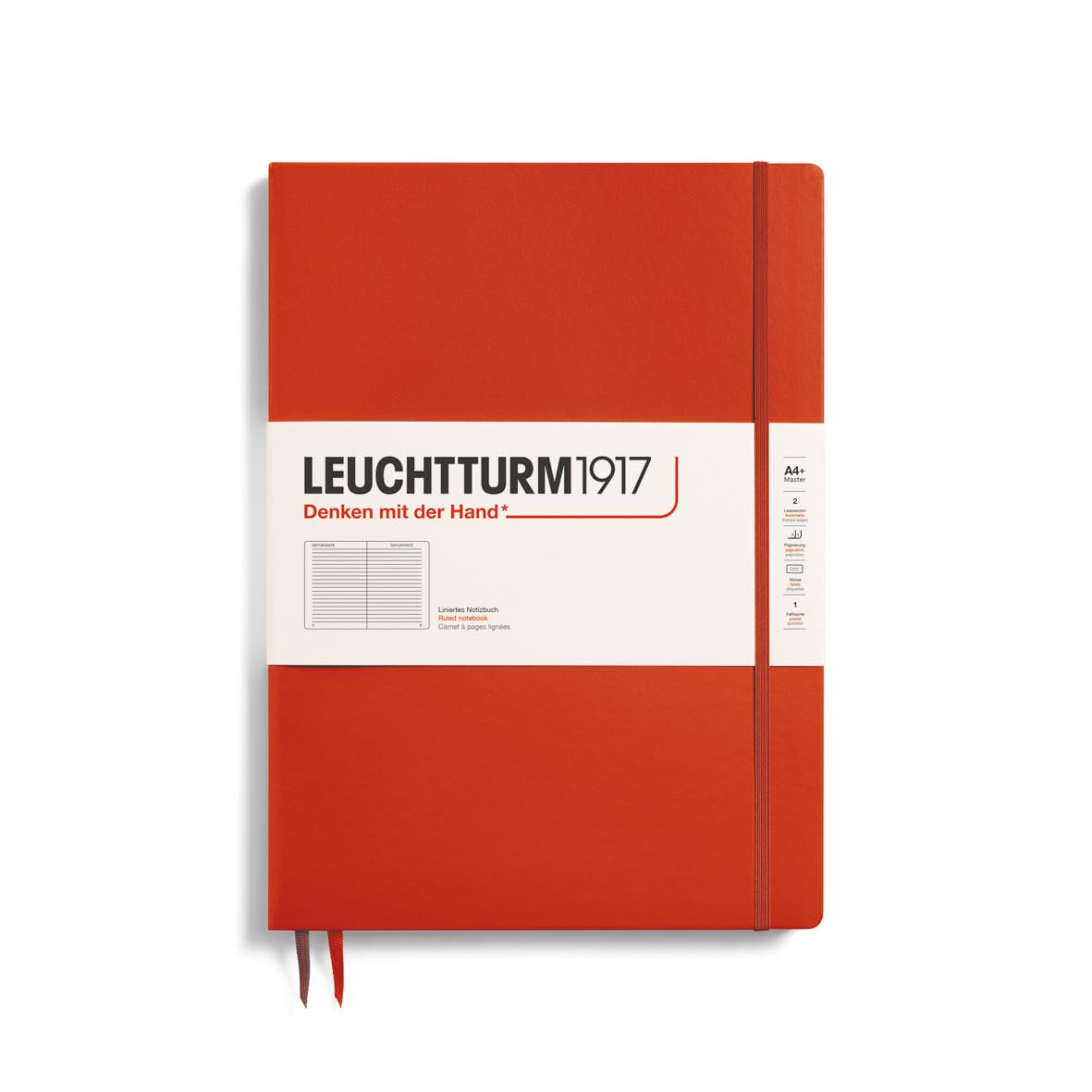 Leuchtturm1917 - Notebook Hardcover Master Slim A4+ - 123 Numbered Pages For Writing And Journaling (Fox Red, Plain)