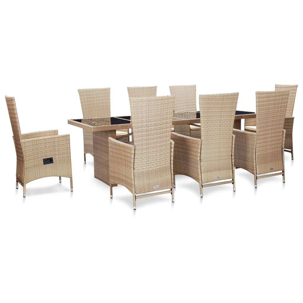 vidaXL Beige Poly Rattan Patio Dining Set with Cushions - Thumbnail 2