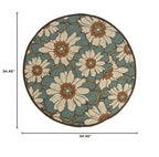 HomeRoots Polypropylene 8’ Round Blue and Brown Floral Indoor Outdoor Area Rug