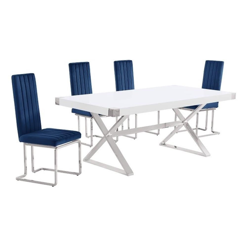 Best Quality Furniture D440/1-Sc340-7 Dining Set, 5-Piece, Navy Blue/Silver