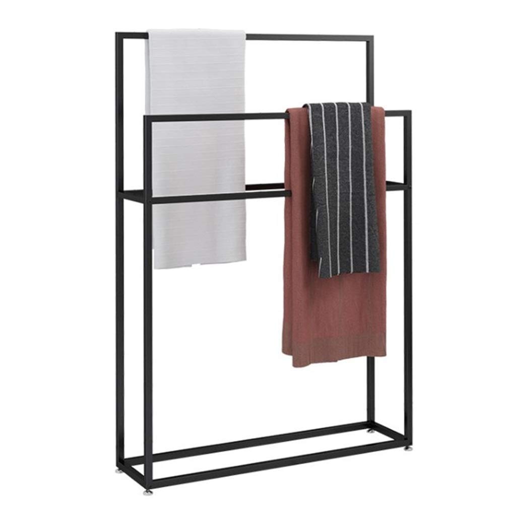 OGFC 45958 Classic Freestanding Towel Rail Rack, Metal Towel Bar Stand, Drying Rack Airer, Kitchen Bathroom Organizer Holder, Bl