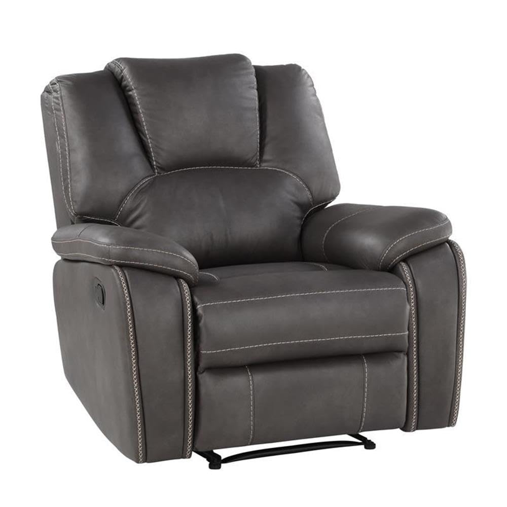 Steve Silver Co Katrine Manual Recliner, Padded Charcoal Faux-Leather, Raised Headrest Recliner Chair, Living Room Single Sofa Recliner, Padded Armrests, 36&quot; D x 39&quot; W x 39&quot; H, Grey/Black