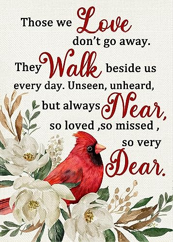 Furiaz Those We Love Don'T Go Away Cardinal Spring Small Decorative Inspirational Garden Flag, Summer Red Bird Yard Gardenia Out