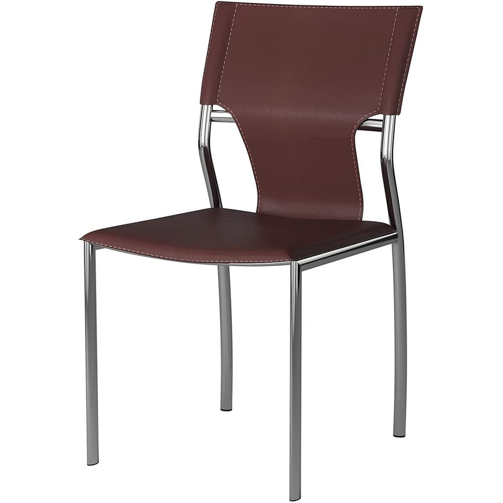 Creative Images Dining Leather with Protective Coating Chair, Chrome Legs, Set of 4 Open Side Chairs Grey Grey Finish Metal