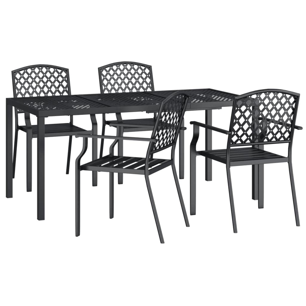 Vidaxl Garden Dining Set 5 Piece, Dining Table And Armchairs For Patio Terrace, Outdoor Dinner Set, Modern Style, Anthracite Steel