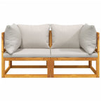 vidaXL Solid Acacia Wood Sectional Corner Sofas with Light Gray Cushions - Modular Outdoor Furniture Pieces for Patio Comfort and Relaxation