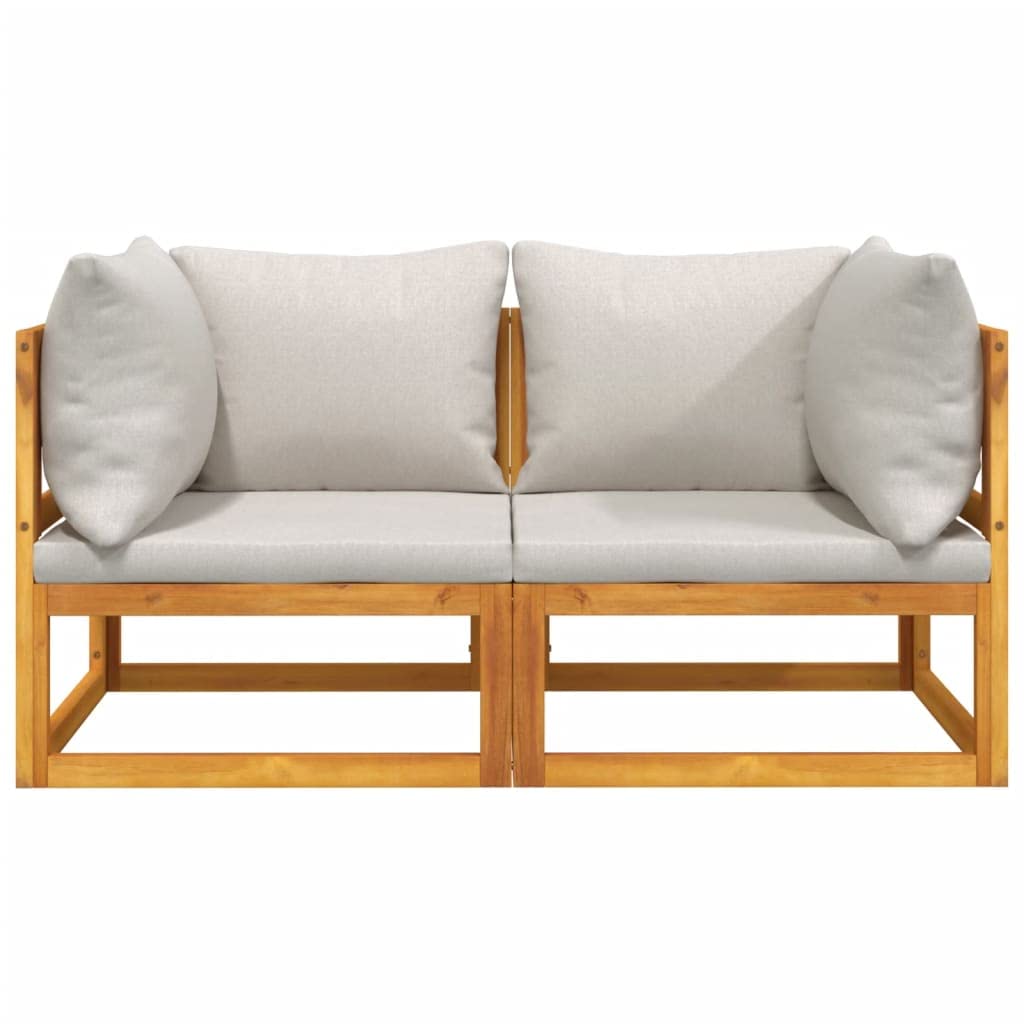 vidaXL Solid Acacia Wood Sectional Corner Sofas with Light Gray Cushions - Modular Outdoor Furniture Pieces for Patio Comfort and Relaxation