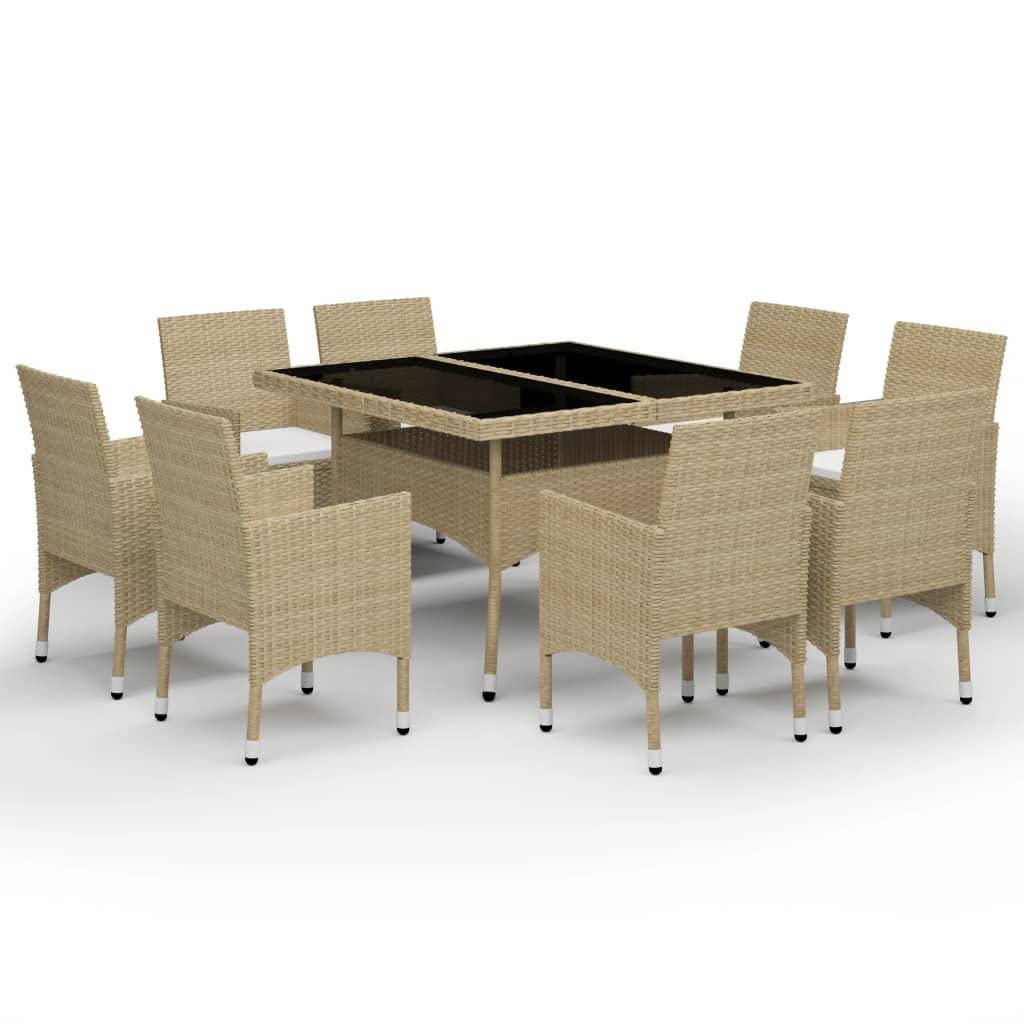 vidaXL Patio Dining Set 3 Piece Garden Outdoor Lawn Yard Terrace Balcony Seat Seating Sitting Dinner Chair Furniture Beige Poly Rattan and Glass