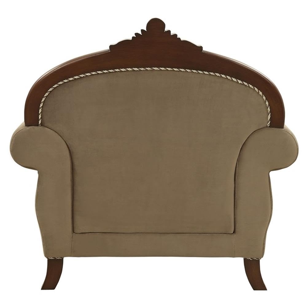 Acme Mehadi Rolled Arm Chair with 2 Pillows in Walnut