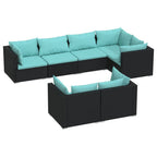 vidaXL 7 Piece Patio Lounge Set - Stylish and Durable Outdoor Furniture with Cushions, Black Poly Rattan Design, Ideal for Garden