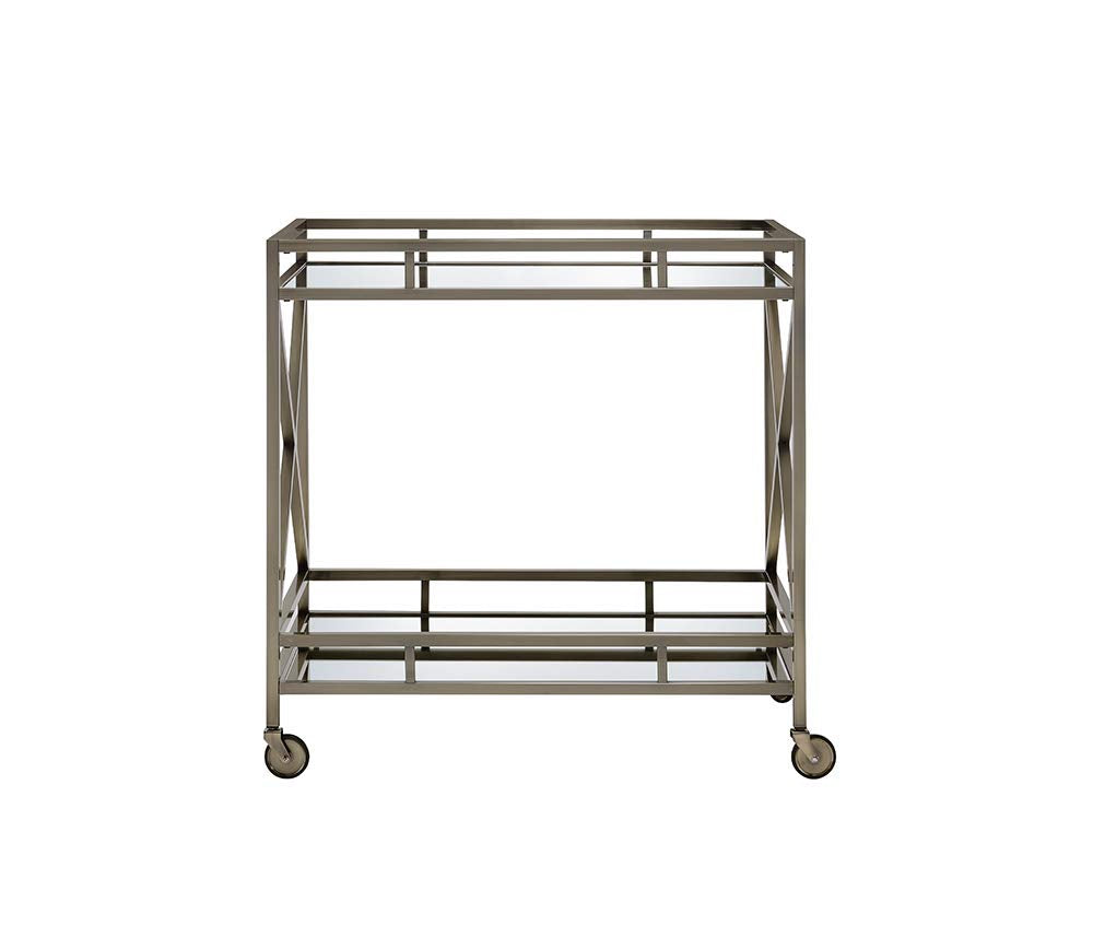 HomeRoots Metal, Glass 34&quot; X 20&quot; X 35&quot; Antique Brass Metal Serving Cart