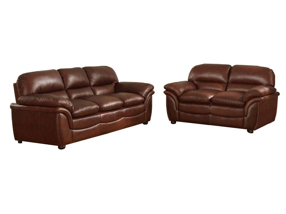 Baxton Studio Redding Cognac Leather Modern Sofa Set, Large, Brown