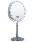 MIRRORVANA 15X Magnifying Makeup Mirror with Stand - Double-Sided 15X/1X Design - Suitable for Vanity Desk, Dressing Table, or B