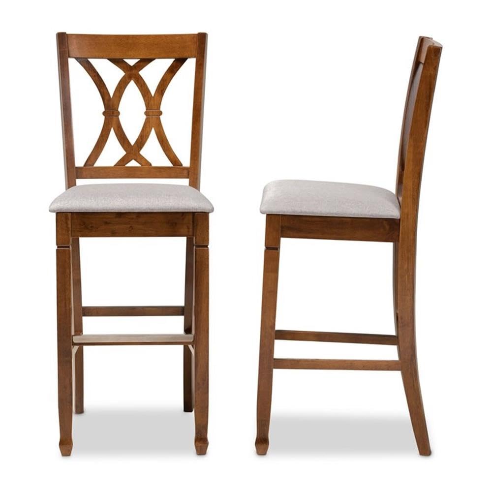 Baxton Studio Calista Gray Upholstered Walnut Wood 2-Piece Bar Stool Set