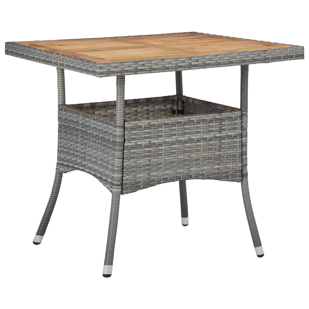 vidaXL Outdoor Patio Dining Table - Gray Poly Rattan and Solid Acacia Wood - Lightweight, Weather-Resistant, Unique Design, Seating for 4