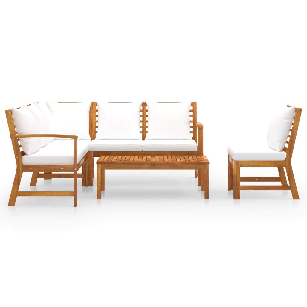 vidaXL Patio Lounge Set 5 Piece, Patio Furniture Set for Outdoor, Sectional Sofa with Cushions, Corner Sofa, Modern Style, Cream Solid Wood Acacia