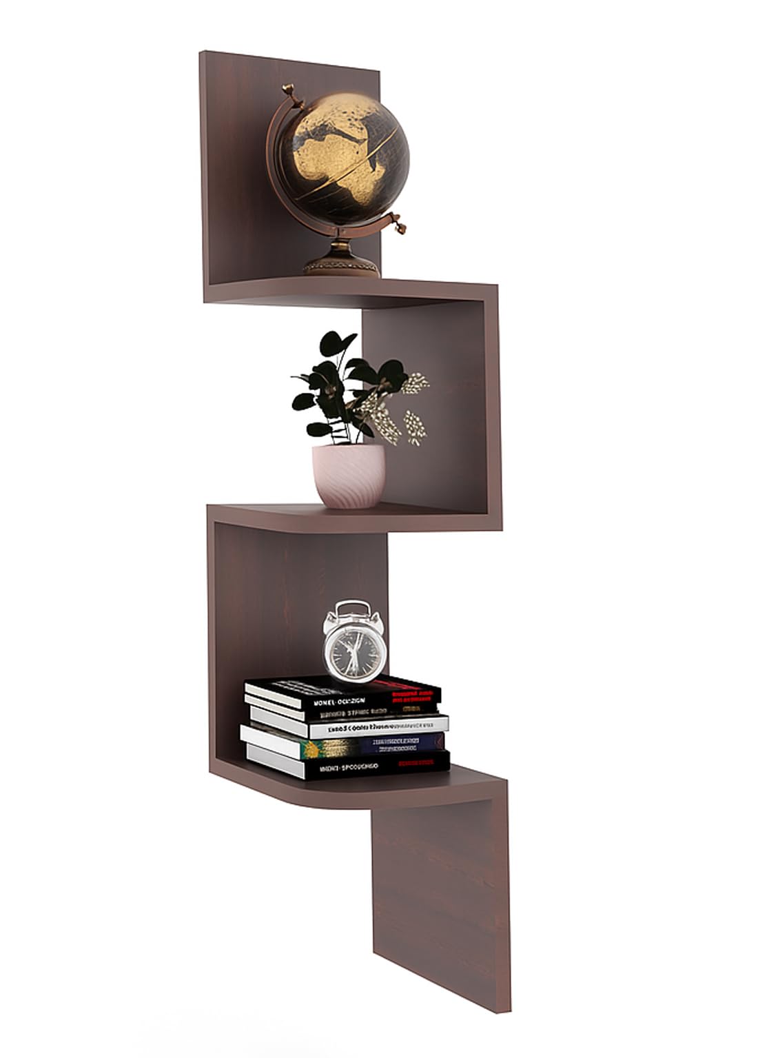 Zkoira Zigzag Engineered Wood Wall Mount Corner Shelf 3Tier Wenge Ii Decoration Rack Kitchen Open Organizer Home Hanging Show O