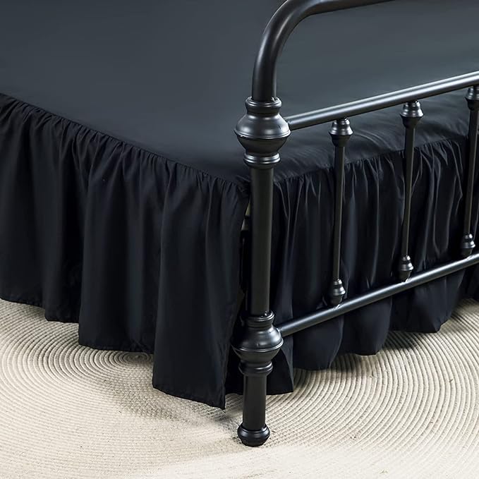 Xuan Dian Bed Skirt Full Size Ruffled Bed Skirt With Split Corners, 12 Inch Drop Dust Ruffle Bed Skirt With Platform, Black