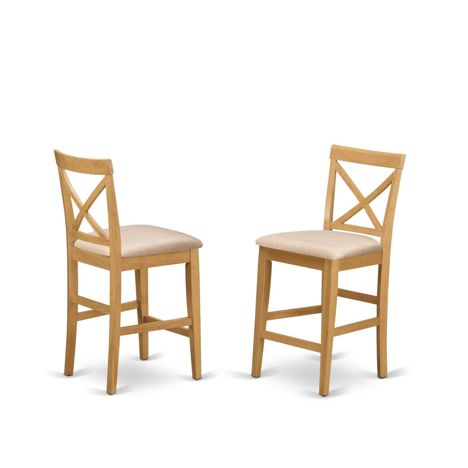 East West Furniture JAPB3-OAK-C 3 Piece Counter Height Pub Set Contains a Round Dining Room Table with Pedestal and 2 Linen Fabric Upholstered Chairs, 36x36 Inch, Oak