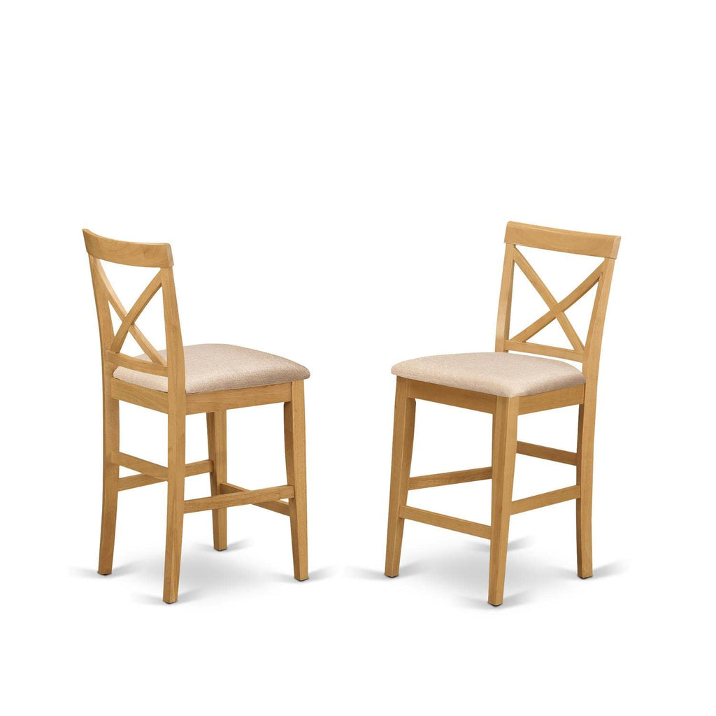 East West Furniture Sudbury PUBS3-OAK-C 3 Piece Kitchen Counter Set for Small Spaces Contains a Square Table and 2 Linen Fabric Dining Room Chairs, 36x36 Inch, Oak, 42x42 Inch, Buttermilk & Cherry