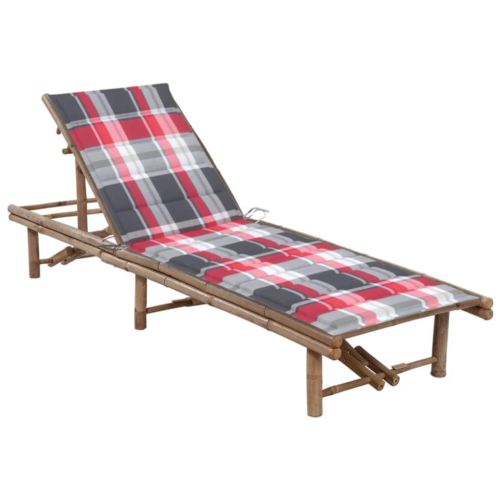 'vidaXL Bamboo Garden Sun Lounger with Cushion - Brown Leaf Pattern, Adjustable Backrest, Easy to Clean and Assemble