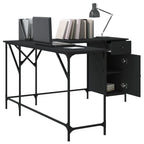 vidaXL Engineered Wood L-Shaped Desk - Black with Metal Frame - Featuring Adjustable Feet and Ample Storage