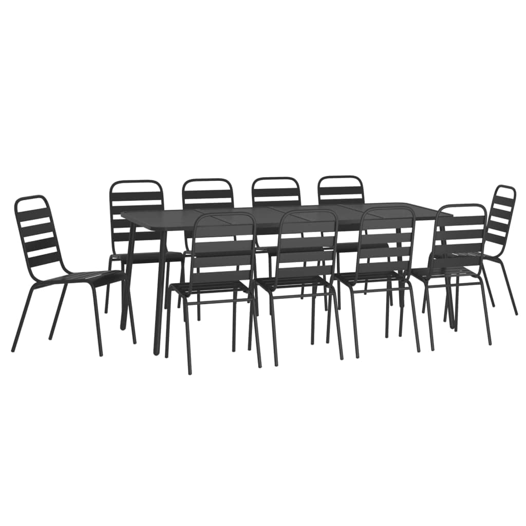 Vidaxl Garden Dining Set 11 Piece, Table And Chair For Outdoor Patio, Garden Furniture Set With Table, Modern Style, Anthracite Steel