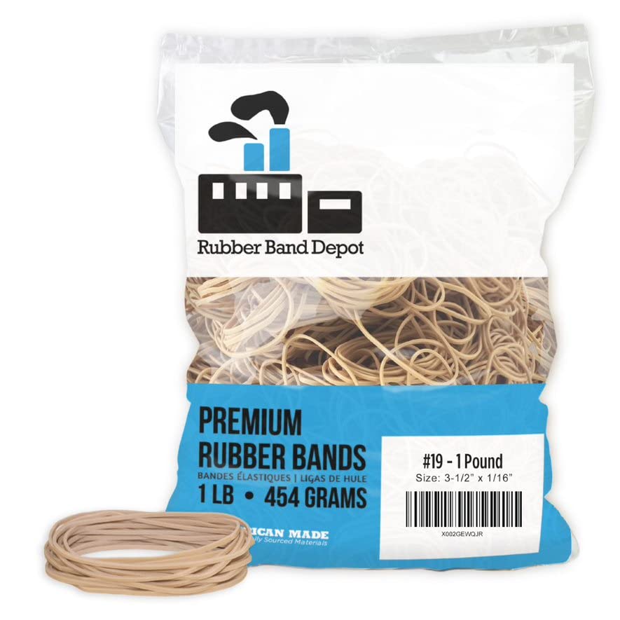 Rubber Bands, Rubber Band Depot, Size #19, Approximately 335 Rubber Bands Per Bag, Rubber Band Measurements: 3-1/2' X 1/16' -