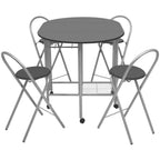 vidaXL 5-Piece Folding Dining Set - Sleek Black MDF with Iron Frame - Compact Kitchen and Dining Room Furniture - Includes Table and 4 Chairs - Modern Design