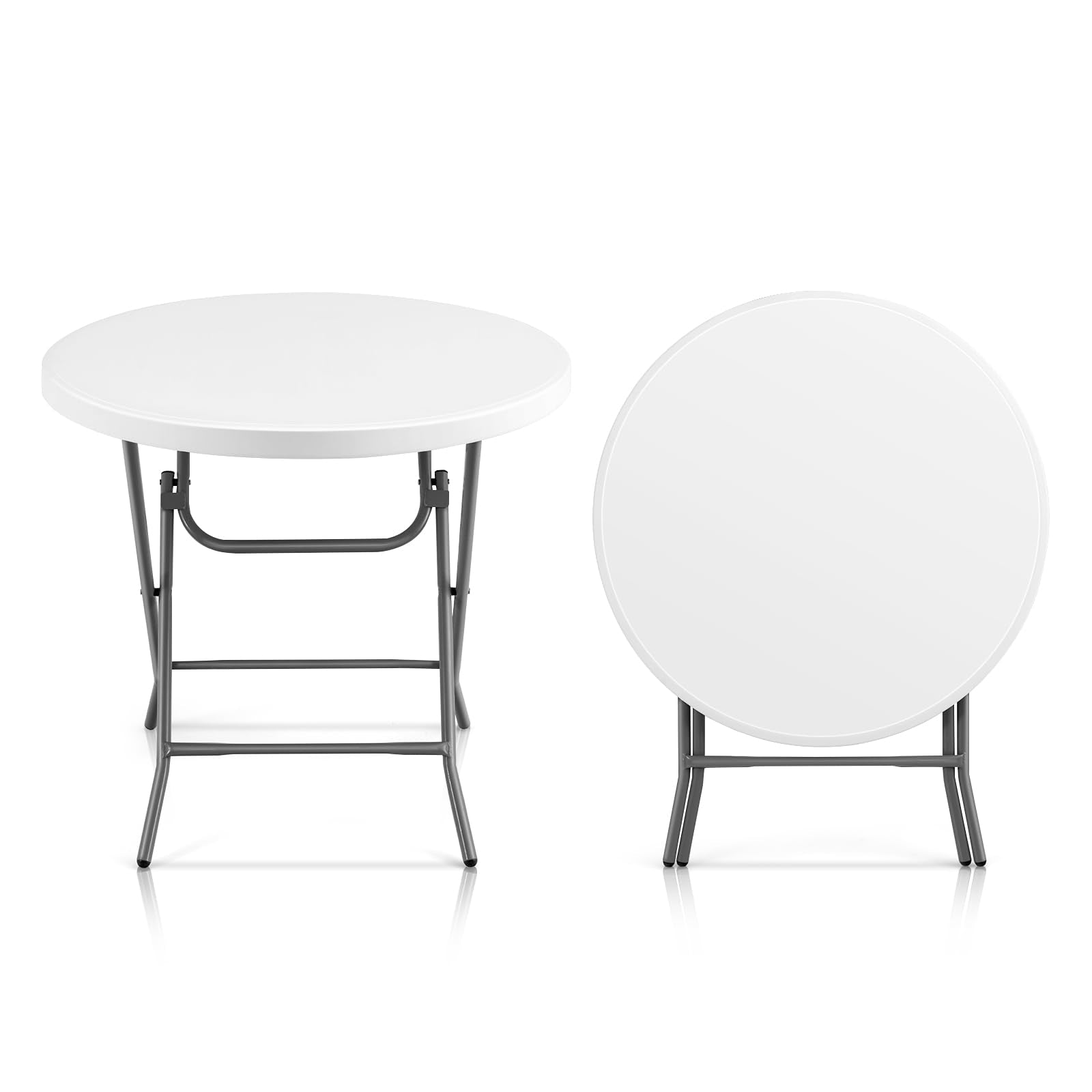 Goplus 32'' Round Folding Table, Foldable Plastic Card Table, Portable Commercial Banquet Table, White Outdoor Utility Folding Tables For Picnic, Party, Dining, Camping, Beach, Bbq, No Assembly