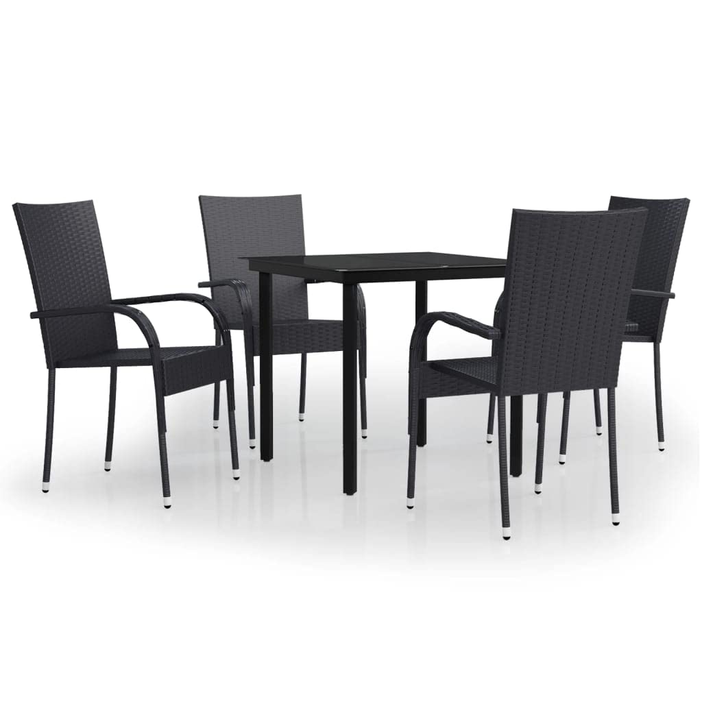 vidaXL Patio Dining Set - 3 Piece Outdoor Black Dining Furniture Set with PE Rattan Chairs and Glass Tabletop
