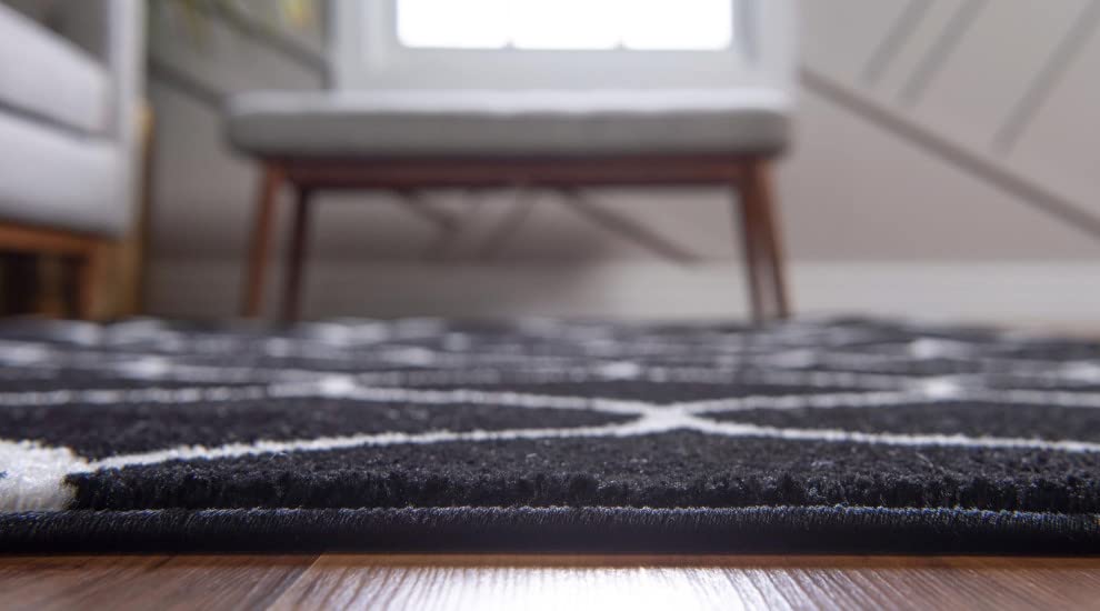 Unique Loom Trellis Frieze Collection Area Rug - Rounded (2' X 8' 8'' Runner, Black/ Ivory)