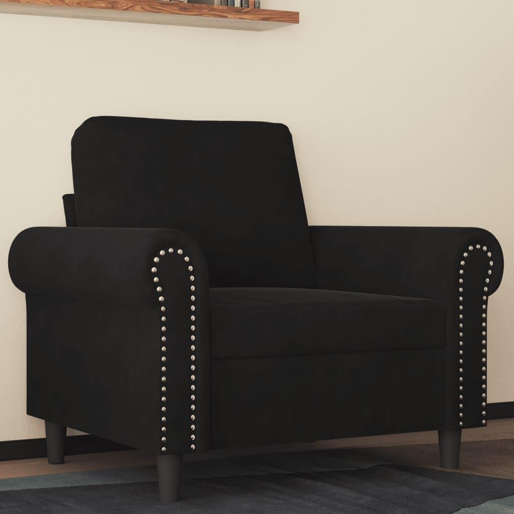 vidaXL Black Velvet Sofa Chair - Thumbnail 2