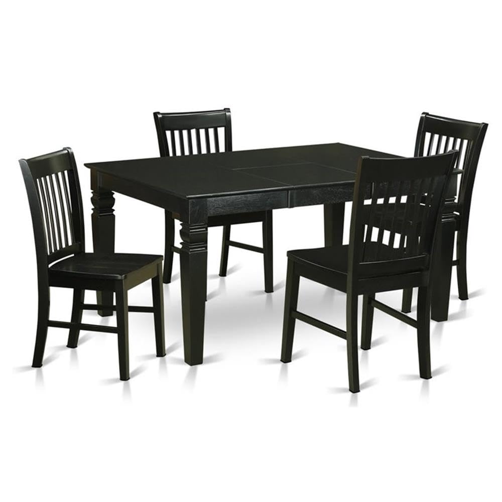 East West Furniture WENO5-BLK-W 5 Piece Kitchen Table Set for 4 Includes a Rectangle Dining Room Table with Butterfly Leaf and 4 Solid Wood Seat Chairs, 42x60 Inch, Black