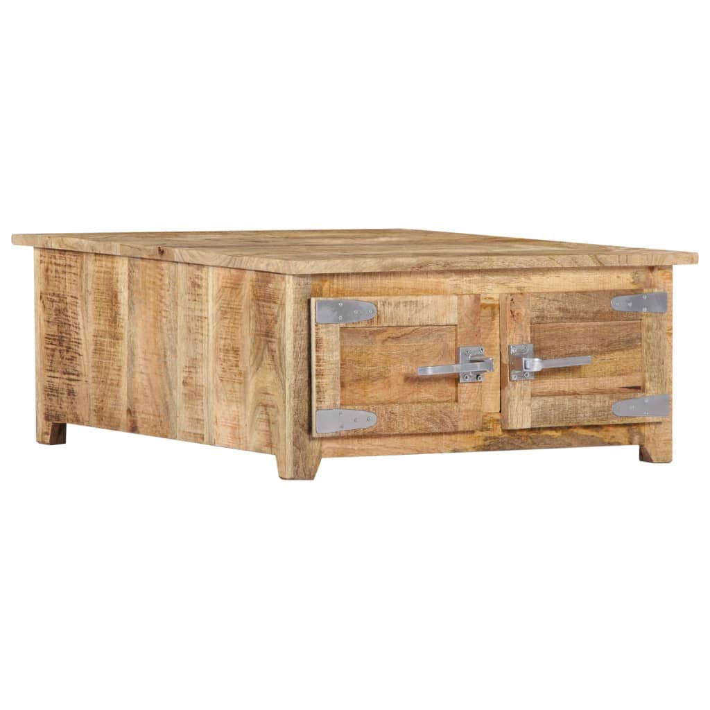 vidaXL Square Coffee Table in Farmhouse Style ?27.6" Solid Mango Wood with Polished and Lacquered Finish ?Handmade Wooden Table with Two Cabinets for Storage