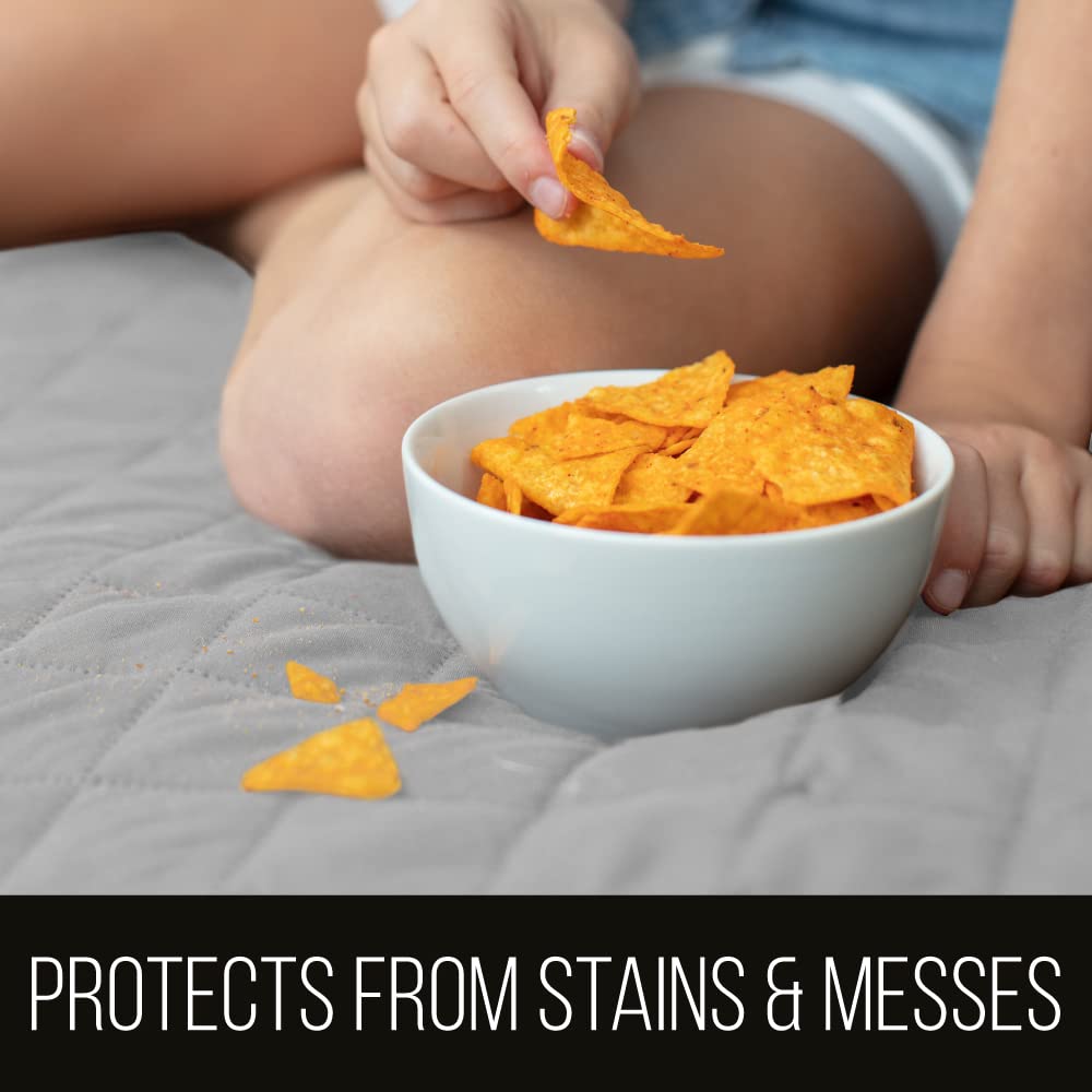 Sofa Shield Chaise Slip Cover With Patented Strap, Cushion Protector, Reversible Stain And Dog Tear Resistant Slipcover, Quilted Microfiber 102X34” Seat Washable Covers, Dogs Pet Kids Lt Gray Charcoal