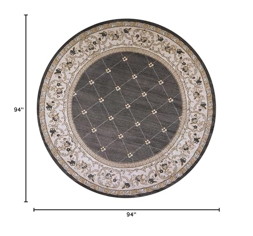 HomeRoots 352692 7'10' Round Polypropelene Grey/Ivory Area Rug