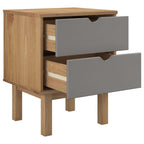 vidaXL Solid Wood Pine Bedside Cabinet - OTTA Range Brown & Gray Color with Two Drawers, Easy to Assemble Ideal for Bedroom or Living Room.