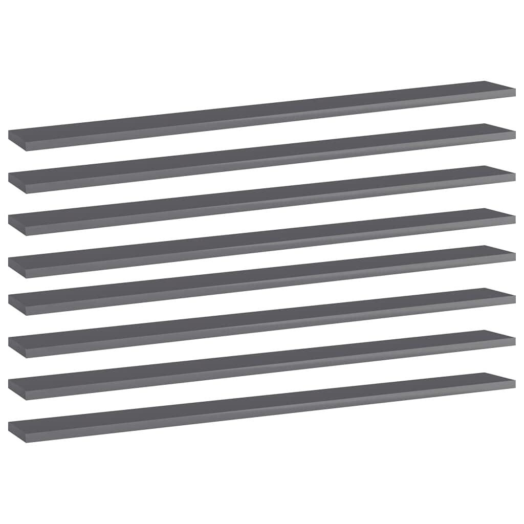 Bookshelf Boards 8 pcs High Gloss Gray 39.4x3.9x0.6 Chipboard