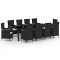 vidaXL Patio Dining Set 11 Piece with Cushions Garden Outdoor Lawn Yard Terrace Balcony Backyard Table and Chair Furniture Poly Rattan Black