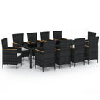 vidaXL Patio Dining Set 11 Piece with Cushions Garden Outdoor Lawn Yard Terrace Balcony Backyard Table and Chair Furniture Poly Rattan Black