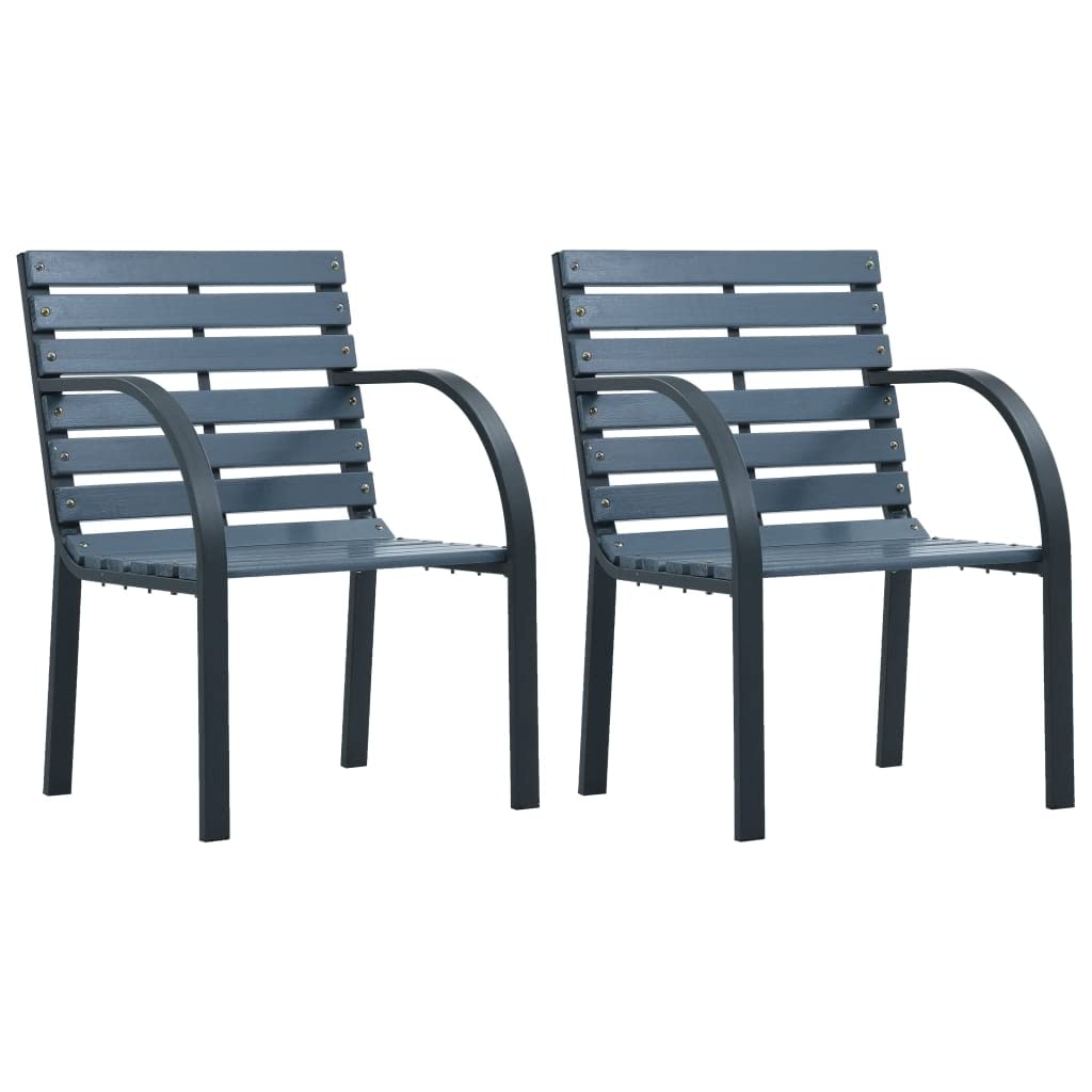 vidaXL Outdoor Patio Chairs Set of 2 - Gray Wood with Steel Frame - Classic Design for Garden, Yard, Balcon