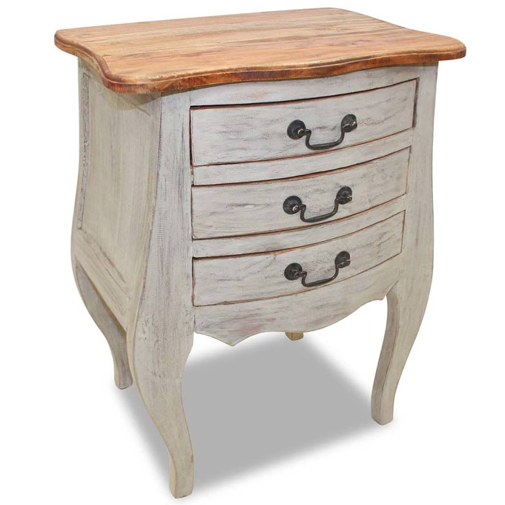 vidaXL Rectangular Bedside Cabinet in Solid Reclaimed Wood - Handmade Antique-Style Side Cabinet Expressing Authenticity with Three Drawers (18.9&quot;x13.8&quot;x25.2&quot;).