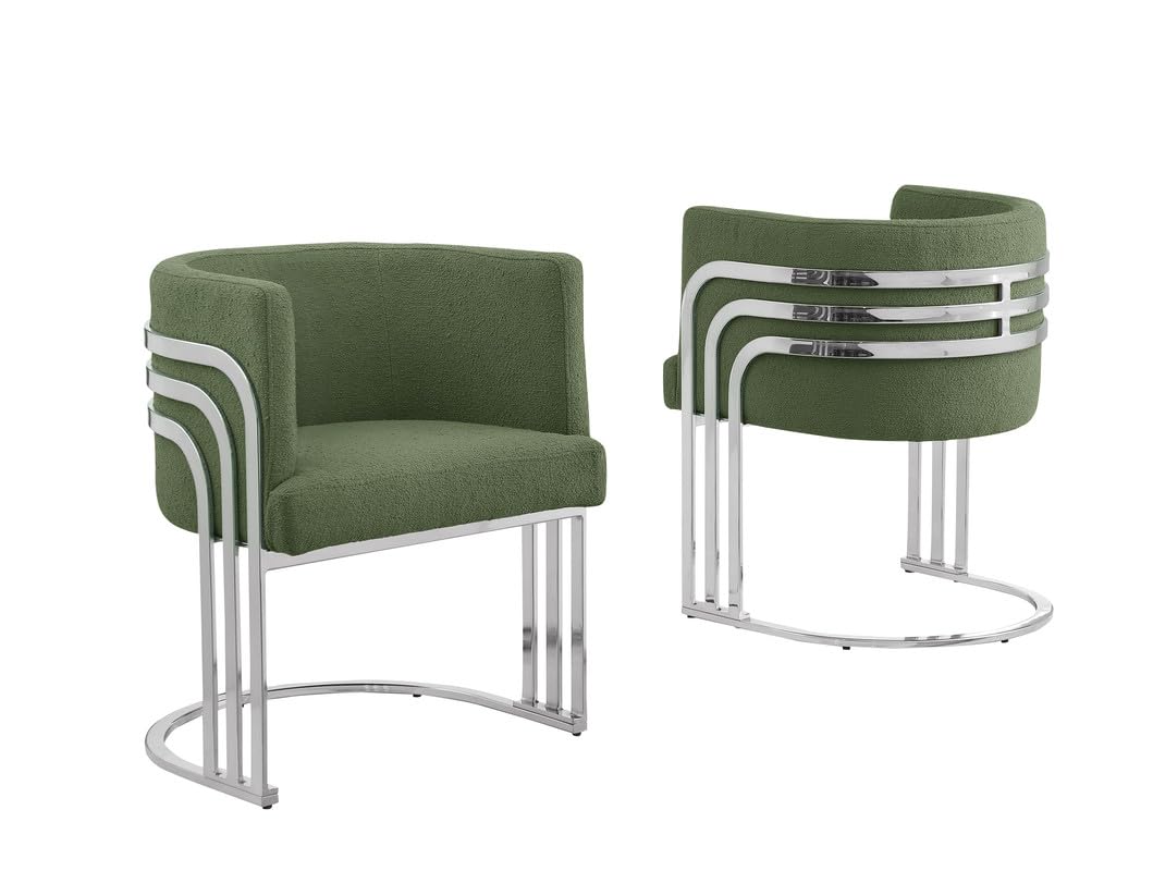 Best Quality Furniture Teddy Fabric, 19" Barrel Chair, Green/Silver