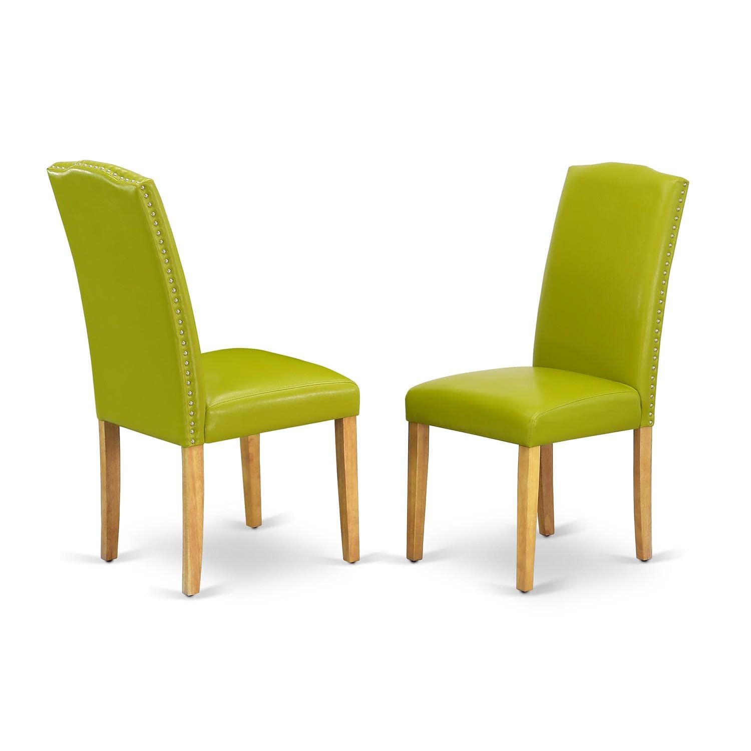 East West Furniture Anen5-Oak-51 5 Piece Dinette Set Includes A Round Dining Table With Pedestal And 4 Autumn Green Faux Leather Upholstered Parson Chairs, 36X36 Inch, Oak