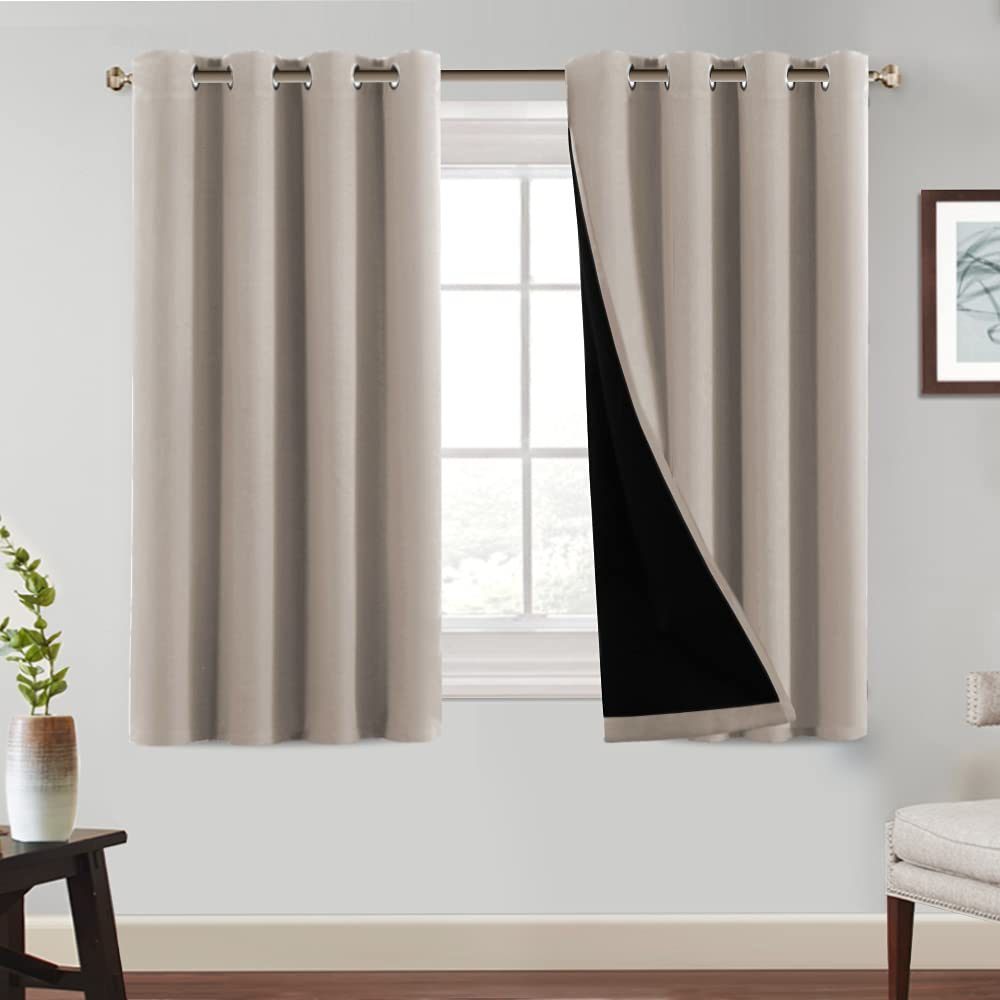 Princedeco 100% Blackout Curtains 2 Panels Completely Blackout Window Drapes Thermal Insulate With Black Liner For Nursery Room